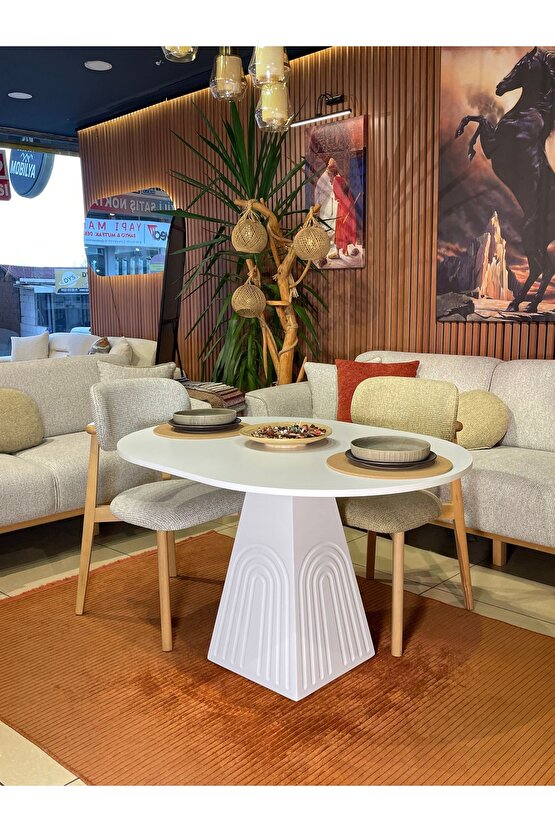 120x90 cm Oval Bohem Ahşap Yemek Masası - Fungi Serisi - Mutfak Balkon Kafe masası