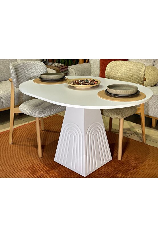 120x90 cm Oval Bohem Ahşap Yemek Masası - Fungi Serisi - Mutfak Balkon Kafe masası