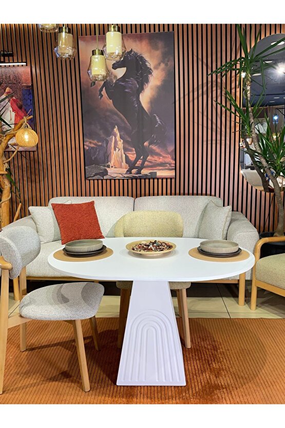 120x90 cm Oval Bohem Ahşap Yemek Masası - Fungi Serisi - Mutfak Balkon Kafe masası