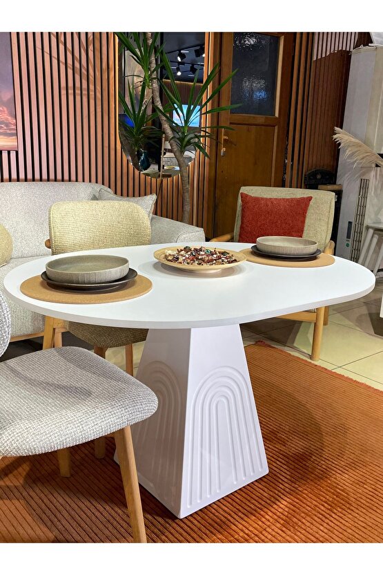 120x90 cm Oval Bohem Ahşap Yemek Masası - Fungi Serisi - Mutfak Balkon Kafe masası