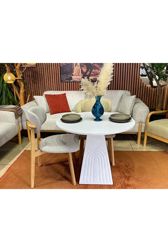 90 cm Yuvarlak Bohem Ahşap Yemek Masası - Fungi Serisi - Mutfak Balkon Kafe masası