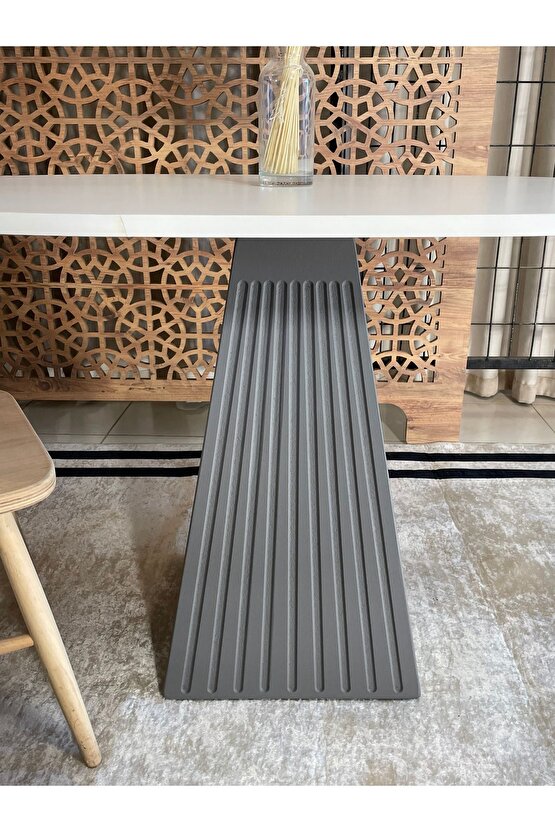 120x90 Cm Yuvarlak Antrasit Gri Fitilli Ahşap Yemek Masası - Fungi Bohem Serisi - Mutfak Balkon Kafe