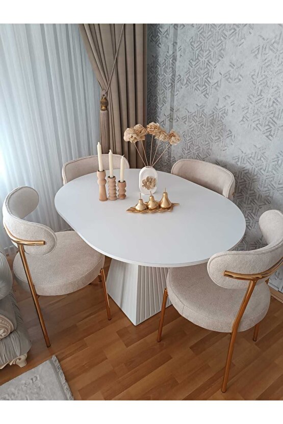 100 Cm Yuvarlak Bej Fitilli Ahşap Yemek Masası - Fungi Serisi - Mutfak Balkon Kafe Masası
