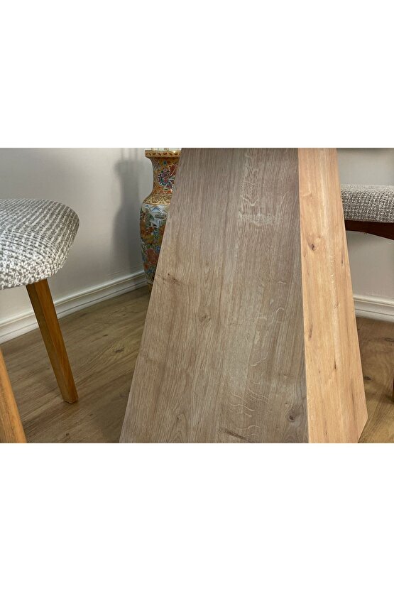 100 Cm Safir Meşe Ayaklı Ahşap Yemek Masası - Fungi Serisi - Çalışma Masası - Balkon ve Kafe Masası