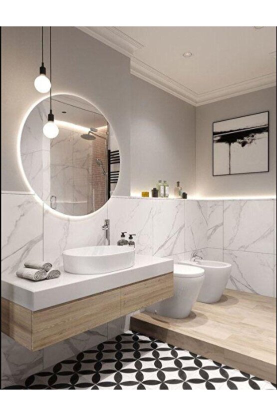 70 Cm Rgb Çok Renkli Ledli Yuvarlak Duvar Aynası Banyo Ve Makyaj Aynası Trafolu Kumandalı