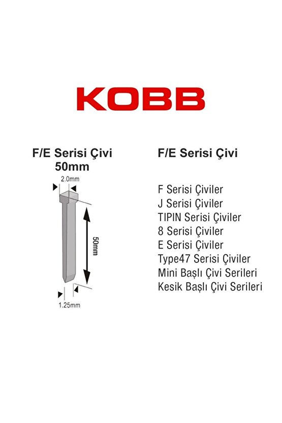 Kobb Kbz50f 50mm 2500 Adet Fej8 Serisi Ağır Hizmet Tipi Kesik Başlı Çivi