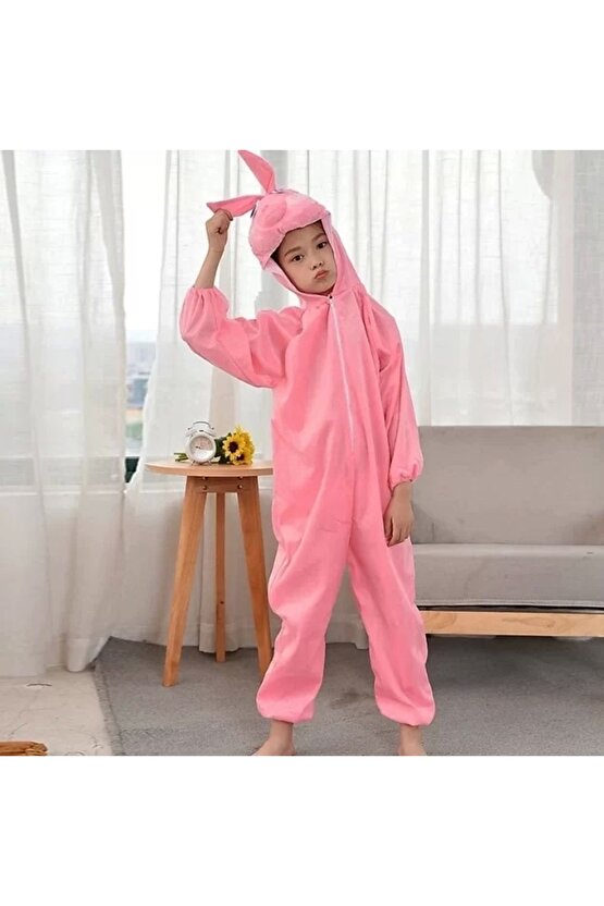 Çocuk Tavşan Kostümü Pembe Renk 2-3 Yaş 80 Cm
