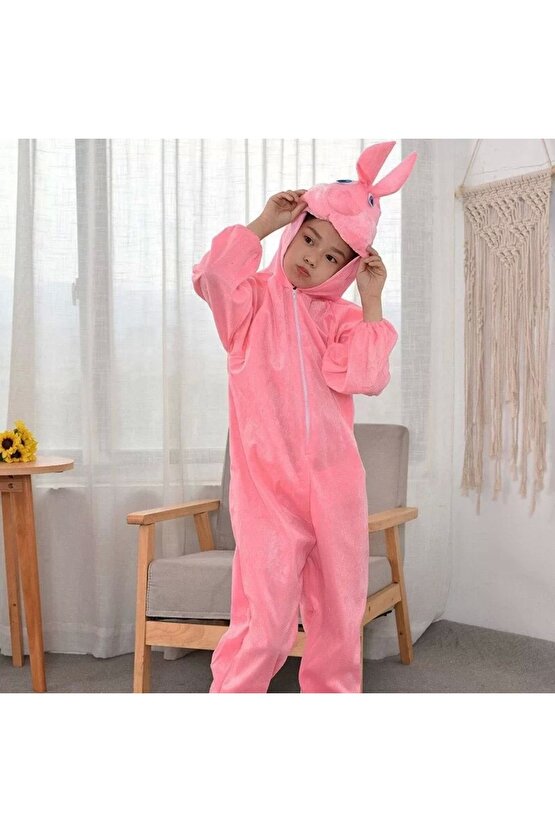 Çocuk Tavşan Kostümü Pembe Renk 2-3 Yaş 80 Cm