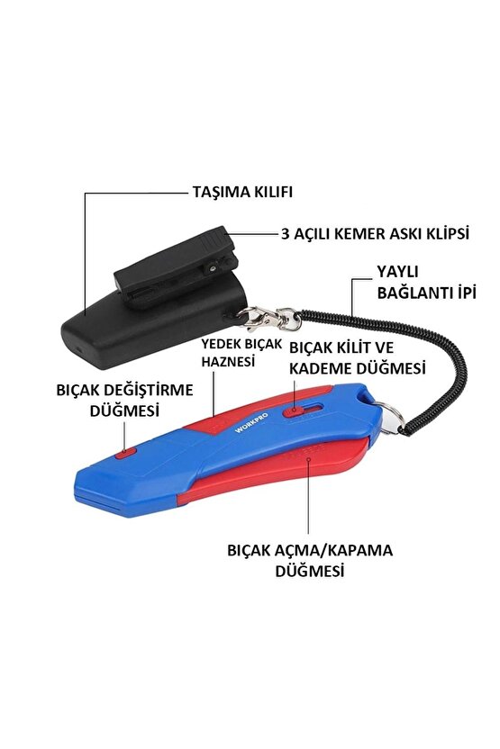 Wp213010 Kemer Askı Kancalı Otomatik Geri Çekilebilir Mandallı Rötuş Maket Bıçağı 3 Adet Y