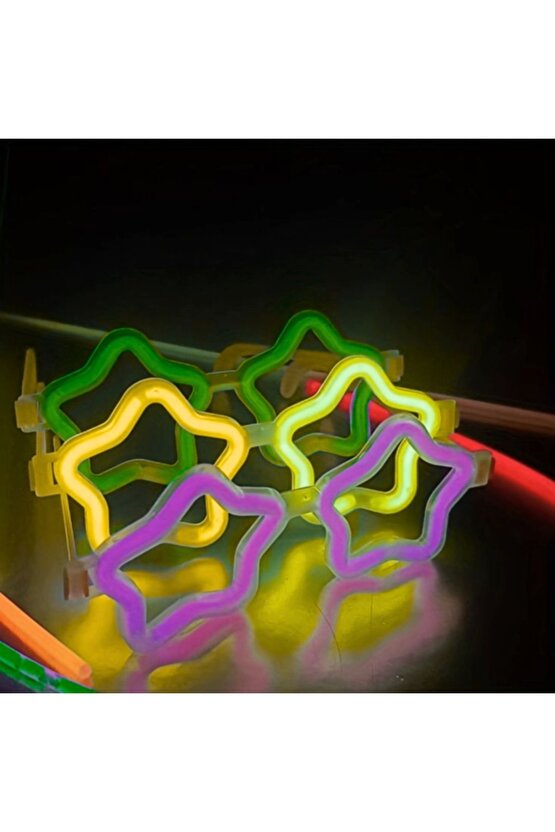 Yıldız Glow Gözlük - Yıldız Şekilli Glow Stick Gözlüğü - Glow Partisi Gözlük 12 Adet (4767)