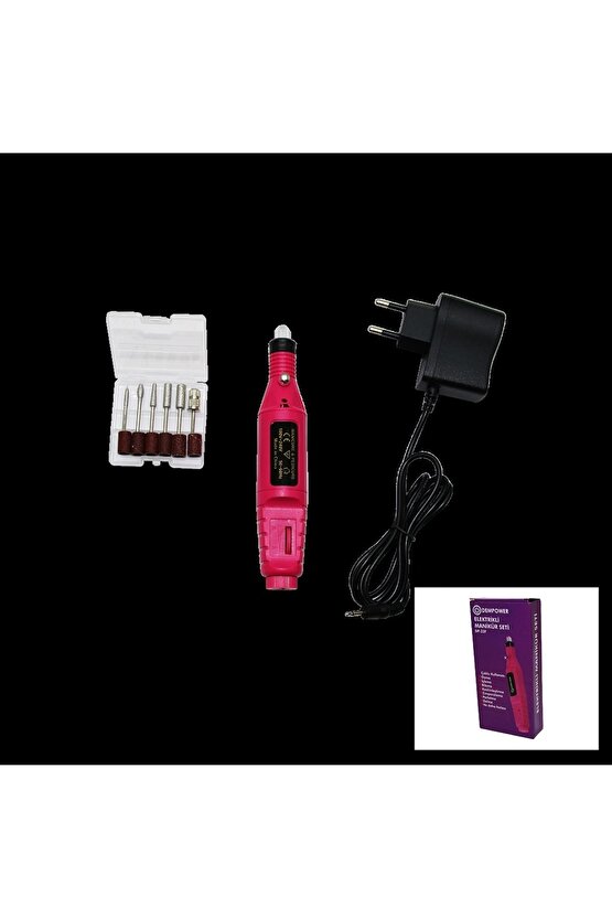 7 Uçlu Elektrikli Manikür Pedikür Seti 2000-300rpm Hız Roz