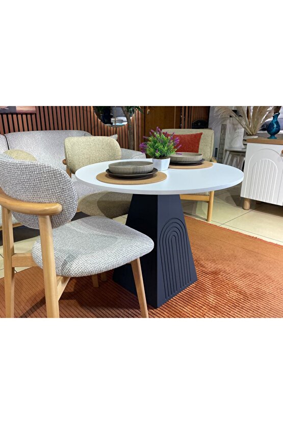 90 cm Yuvarlak Bohem Ahşap Yemek Masası - Fungi Serisi - Mutfak Balkon Kafe masası