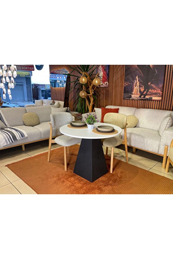 90 cm Yuvarlak Bohem Ahşap Yemek Masası - Fungi Serisi - Mutfak Balkon Kafe masası