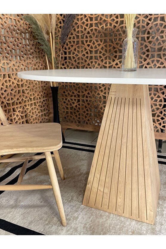 120x90 cm Oval Meşe Fitilli Ahşap Yemek Masası - Fungi Serisi - Mutfak Balkon Kafe masası