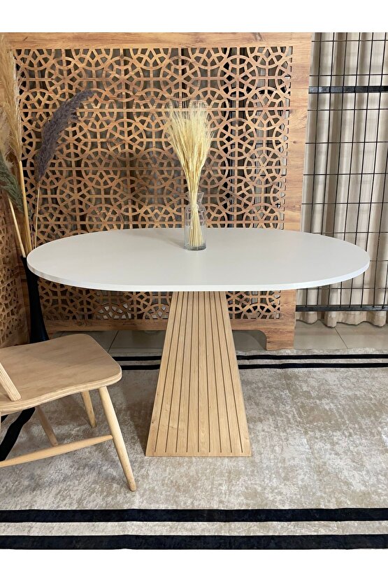 120x90 cm Oval Meşe Fitilli Ahşap Yemek Masası - Fungi Serisi - Mutfak Balkon Kafe masası