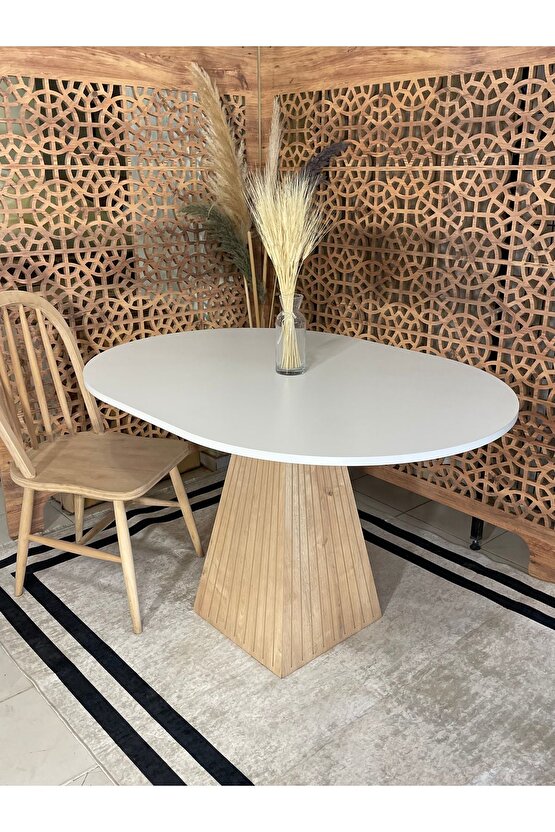 120x90 cm Oval Meşe Fitilli Ahşap Yemek Masası - Fungi Serisi - Mutfak Balkon Kafe masası