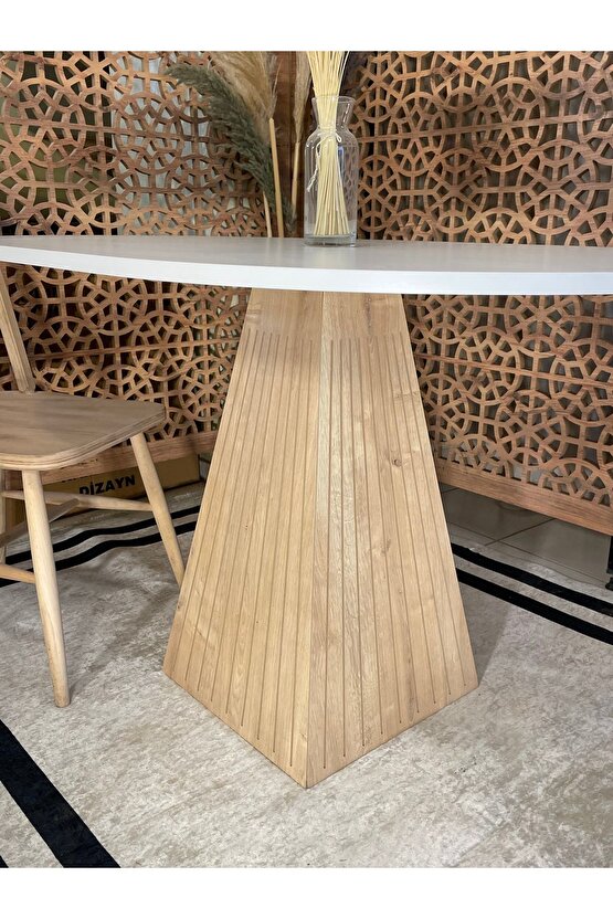 120x90 cm Oval Meşe Fitilli Ahşap Yemek Masası - Fungi Serisi - Mutfak Balkon Kafe masası