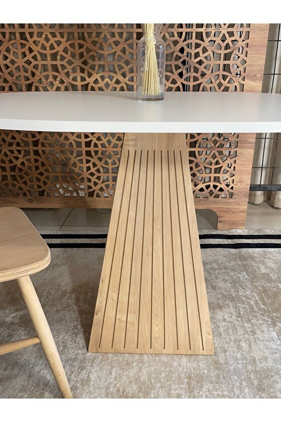 120x90 cm Oval Meşe Fitilli Ahşap Yemek Masası - Fungi Serisi - Mutfak Balkon Kafe masası