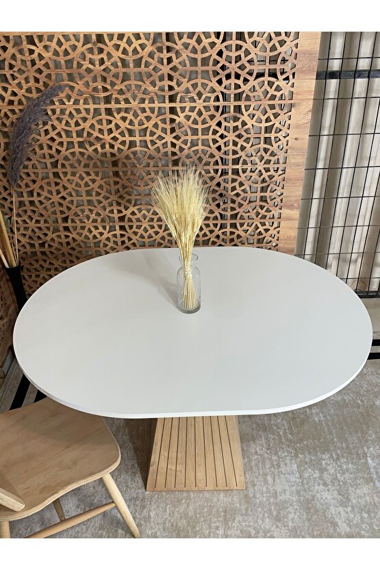 120x90 cm Oval Meşe Fitilli Ahşap Yemek Masası - Fungi Serisi - Mutfak Balkon Kafe masası