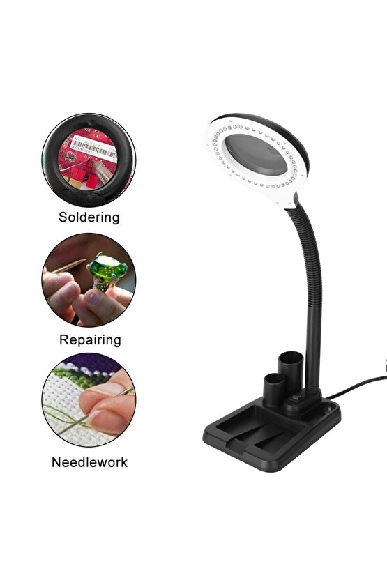 Esnek 5x 10x,40 Led Işıklı Büyüteç ,lamba  Büyüteç Okuma, Çalışma Lehim Masa Lambası A808