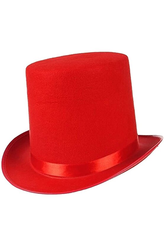 Heyf Yetişkinler Için Kırmızı Renk Ringmaster Sihirbaz Şapkası Fötr Şapka 15 Cm