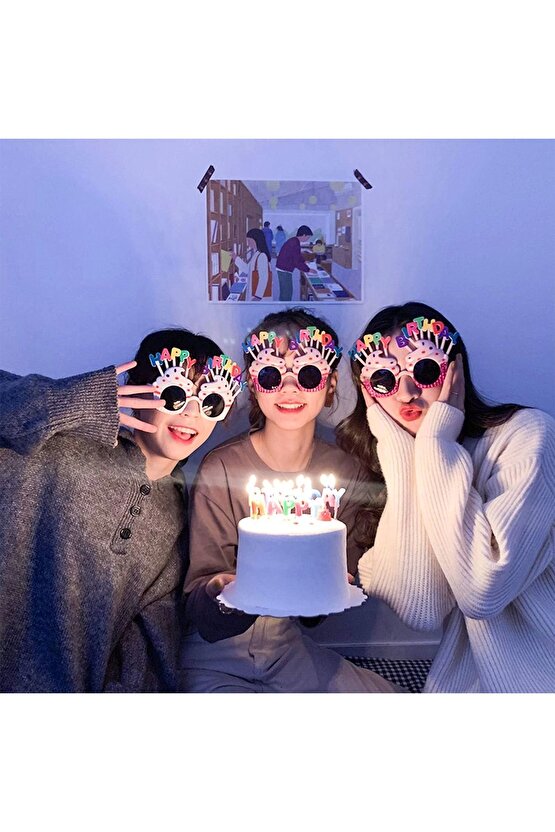 Happy Birthday Yazılı Pembe Fuşya Renk Parti Gözlüğü 12x7 cm (4767)
