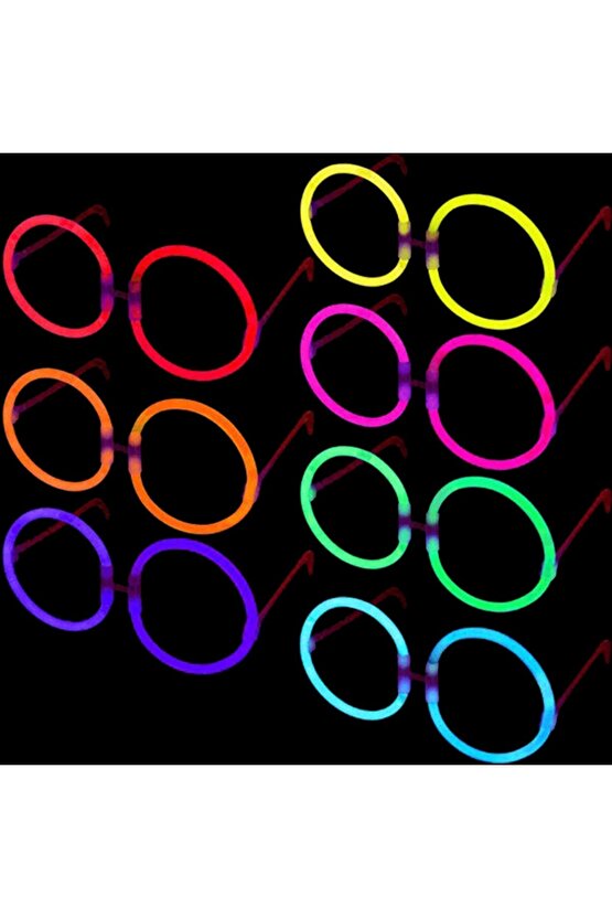 Glow Stick Yuvarlak Gözlük - Glow Partisi Gözlükleri - Glow Stick Gözlük 12 Adet (4767)