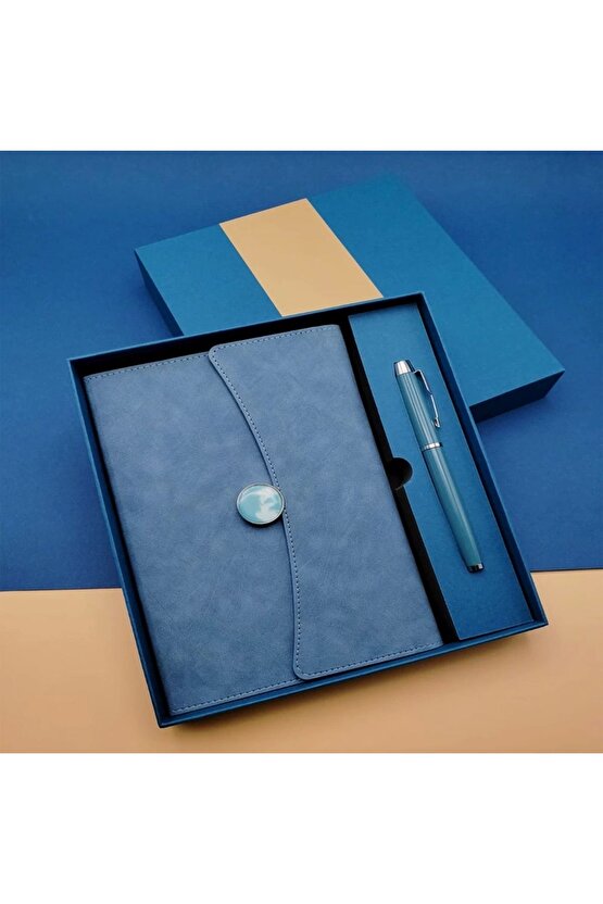 Çizgili Defter Ve Metal Kalem Seti