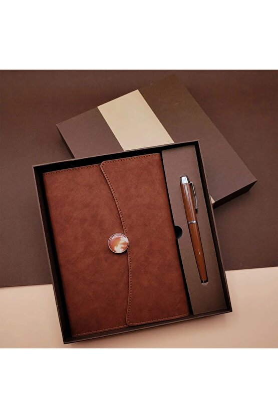 Çizgili Defter Ve Metal Kalem Seti