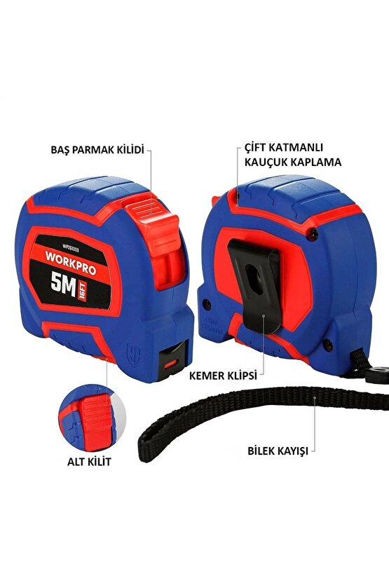 Wp261009 5mx19mm16ft. Naylon Kaplama Sarı Çelik Şerit Metre