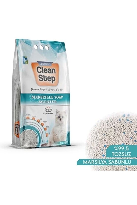 Clean Step Aktif Karbonlu Marsilla Kokulu İnce Taneli Topaklanan Bentonit Kedi Kumu 10 Lt