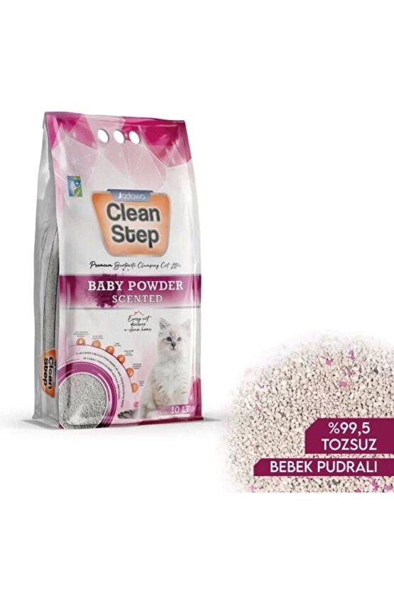 Clean Step Aktif Karbonlu Bebek Pudralı Ince Taneli Topaklanan Bentonit Kedi Kumu 10 Lt