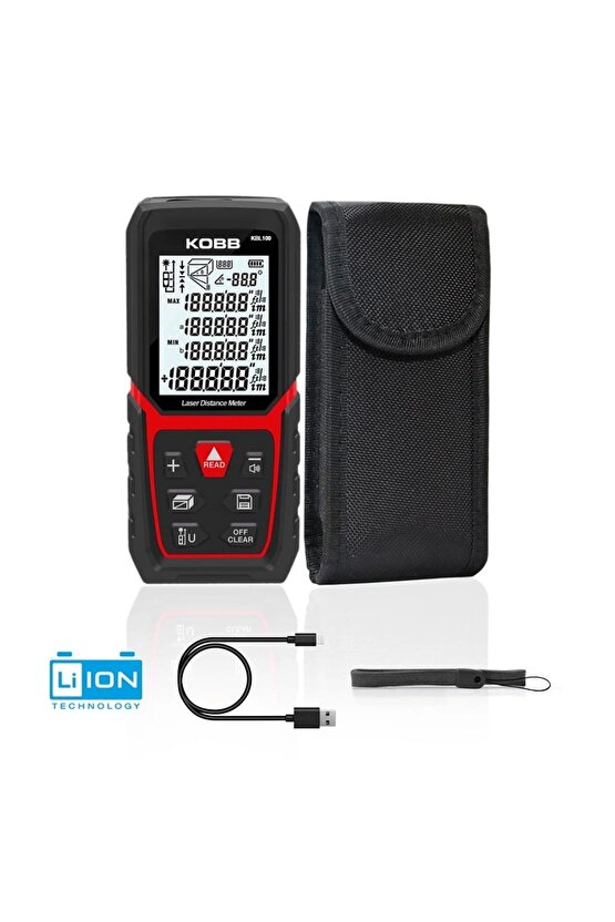 cmllashop KBL100 100m Profesyonel Li-ion Şarjlı Lazer Metre, KırmızıSiyah 542093