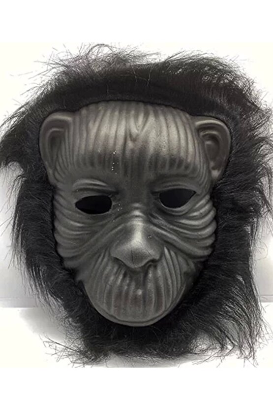 Siyah Renk Eva Goril Maskesi - Siyah Peluşlu Tüylü Orangutan Maskesi