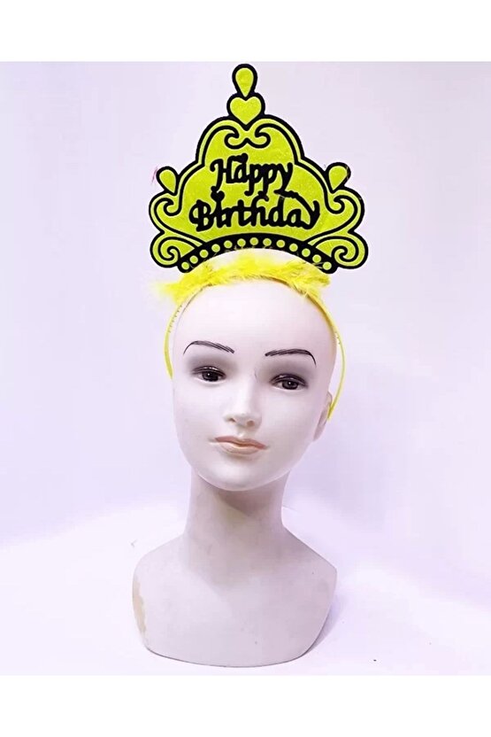 Happy Birthday Neon Sarı Renk Doğum Günü Tacı 24x15 Cm