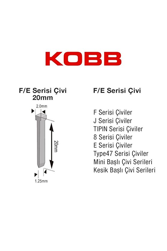 Kbz20f 20mm 2500 Adet Fej8 Serisi Ağır Hizmet Tipi Kesik Başlı Çivi
