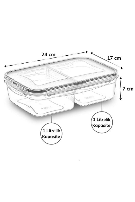 2 Bölmeli 1+1 Litre Kilitli Kapaklı Erzak Saklama Kabı LC-525 (4767)