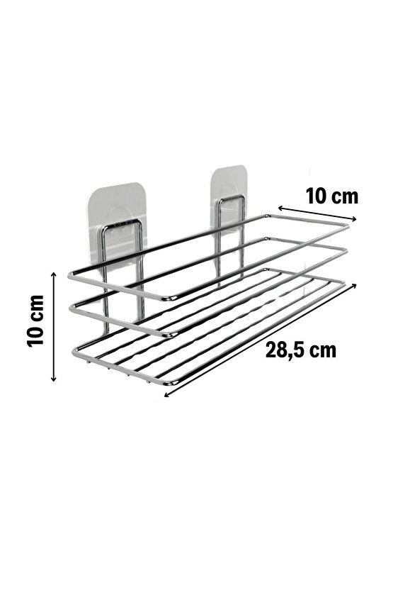 Kendiliğinden Yapışkanlı Krom Paslanmaz Metal Şampuanlık Banyo Düzenleyici Raf (4767)