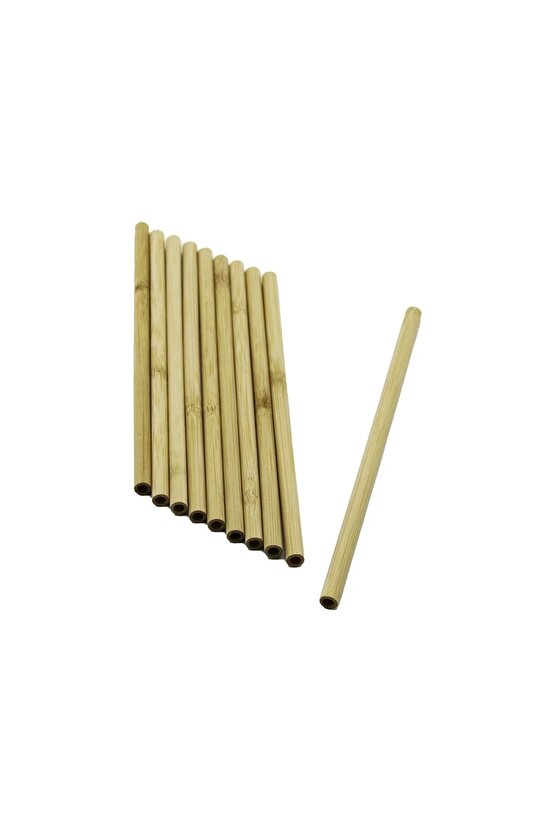 10 Pcs Ahşap Bambu Pipet (4767)