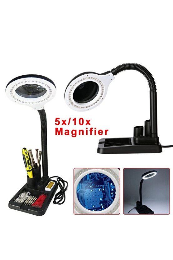 Esnek 5x 10x40 Led Işıklı Büyüteç lamba  Büyüteç Okuma Çalışma Lehim Masa Lambası A808