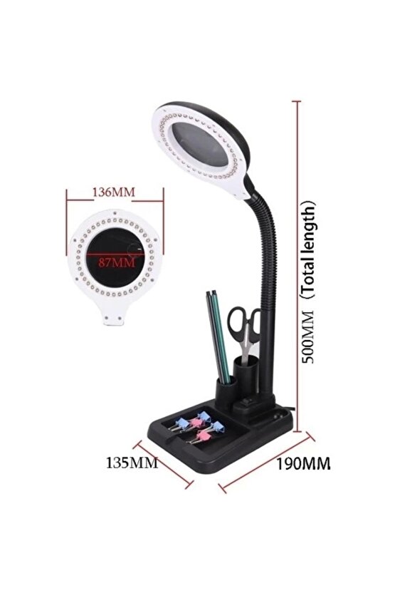 Esnek 5x 10x40 Led Işıklı Büyüteç lamba  Büyüteç Okuma Çalışma Lehim Masa Lambası A808
