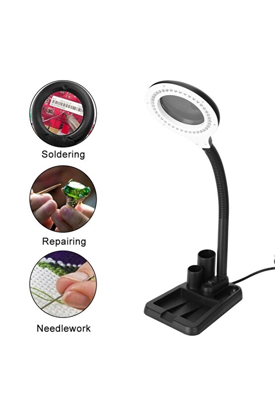 Esnek 5x 10x40 Led Işıklı Büyüteç lamba  Büyüteç Okuma Çalışma Lehim Masa Lambası A808