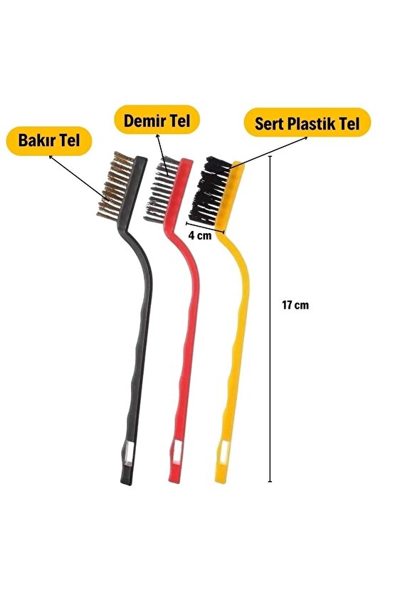 3 Lü Detaylı Temizlik Bakırdemir Ve Sert Plastik Tel Fırça (4767)