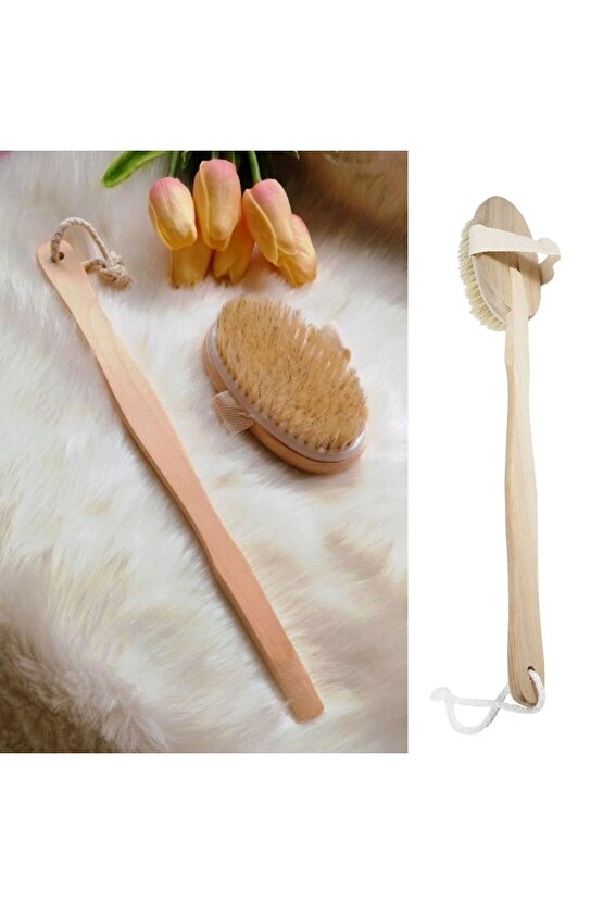 Doğal At Kılı Selülit Karşıtı Sapı Çıkabilen Ahşap Banyo Fırçası (4767)