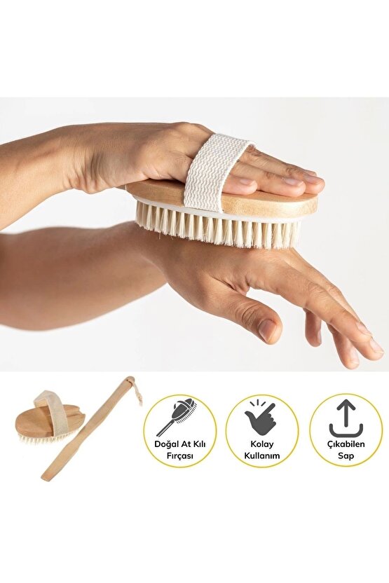 Doğal At Kılı Selülit Karşıtı Sapı Çıkabilen Ahşap Banyo Fırçası (4767)