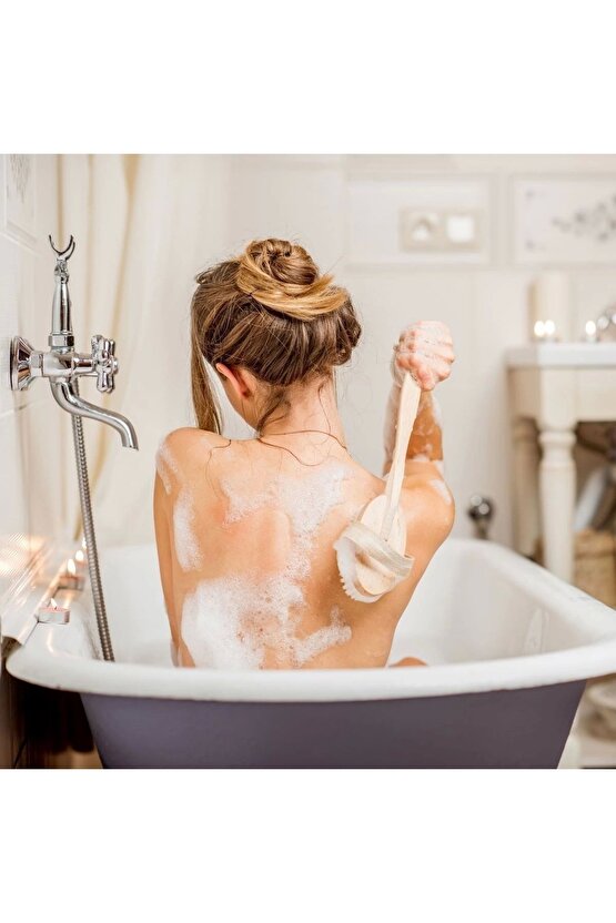 Doğal At Kılı Selülit Karşıtı Sapı Çıkabilen Ahşap Banyo Fırçası (4767)