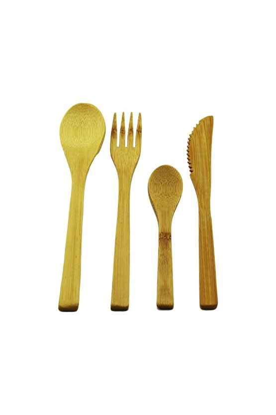 4pcs Ahşap Bambu Mutfak Seti 2 Kaşık - Çatal - Bıçak (4767)