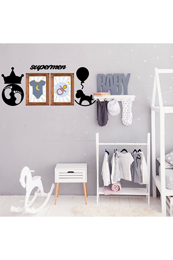 DECO103 Supermen Dekoratif Duvar Süsü Tablo Aksesuar Ahşap Tasarım Hediye Pano Sticker Seti (4767)