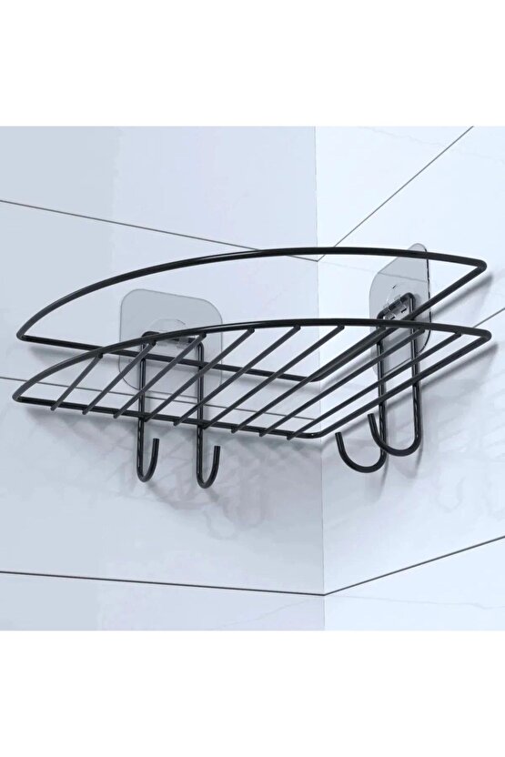 Yapışkanlı Banyo Köşeliği Kancalı Köşe Rafı Duş Şampuanlık Duvar Düzenleyici Organizer Raf (4767)