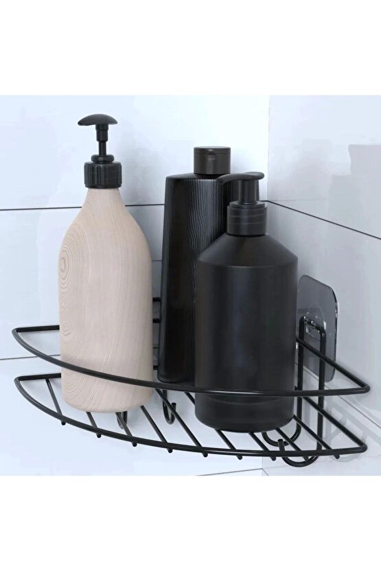 Yapışkanlı Banyo Köşeliği Kancalı Köşe Rafı Duş Şampuanlık Duvar Düzenleyici Organizer Raf (4767)